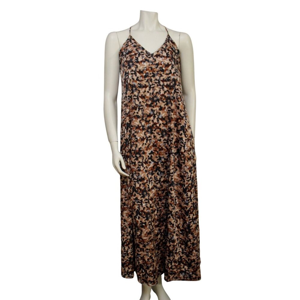 Nicole Miller Brown Leopard Printed Satin Spaghetti Strap Maxi Dress Size S